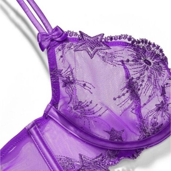 VERY SEXY Unlined Star Struck Embroidered Demi Bra 💜🌌🌠 - Picture 5 of 6